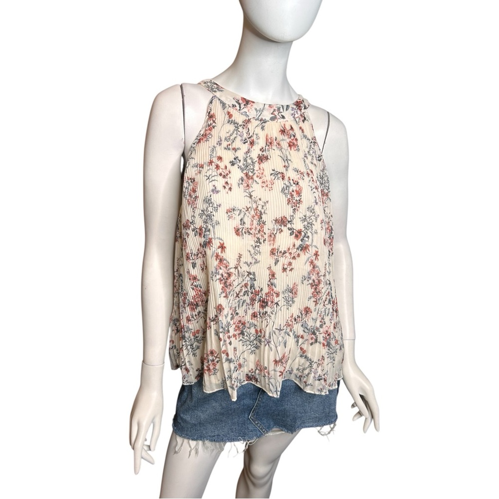 NWT Mystree Women’s Large Sleeveless Floral Ribbed Top Cream Rose